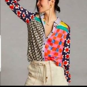 NWOT Maeve Contrast Buttondown Blouse